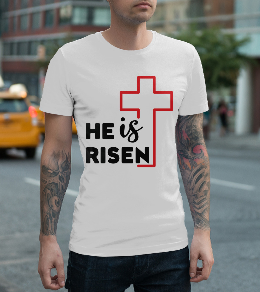 HE IS RISEN Cross Outline T-Shirt