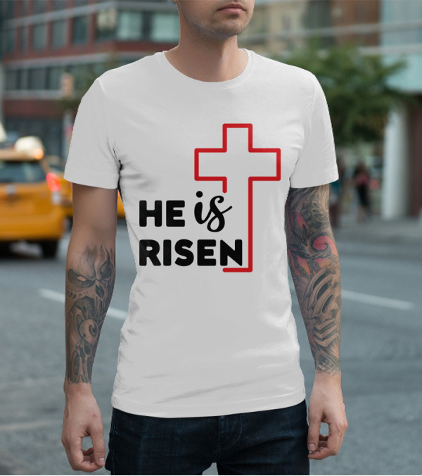HE IS RISEN Cross Outline T-Shirt