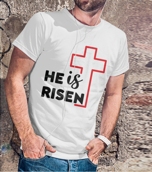 HE IS RISEN Cross Outline T-Shirt