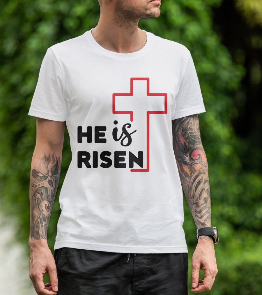 HE IS RISEN Cross Outline T-Shirt
