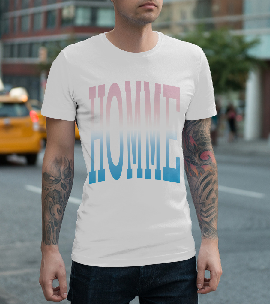 Homme Femme Pink Blue Gradient Text T-Shirt