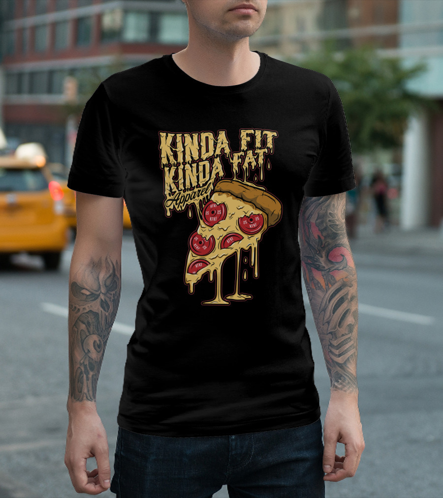 Kinda Fit Kinda Fat Apparel Melting Pizza Slice With Pepperoni Weights T-Shirt