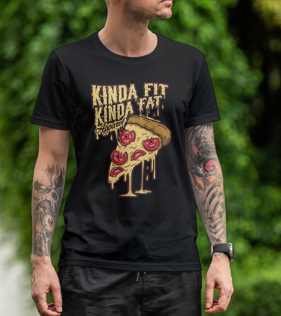 Kinda Fit Kinda Fat Apparel Melting Pizza Slice With Pepperoni Weights T-Shirt
