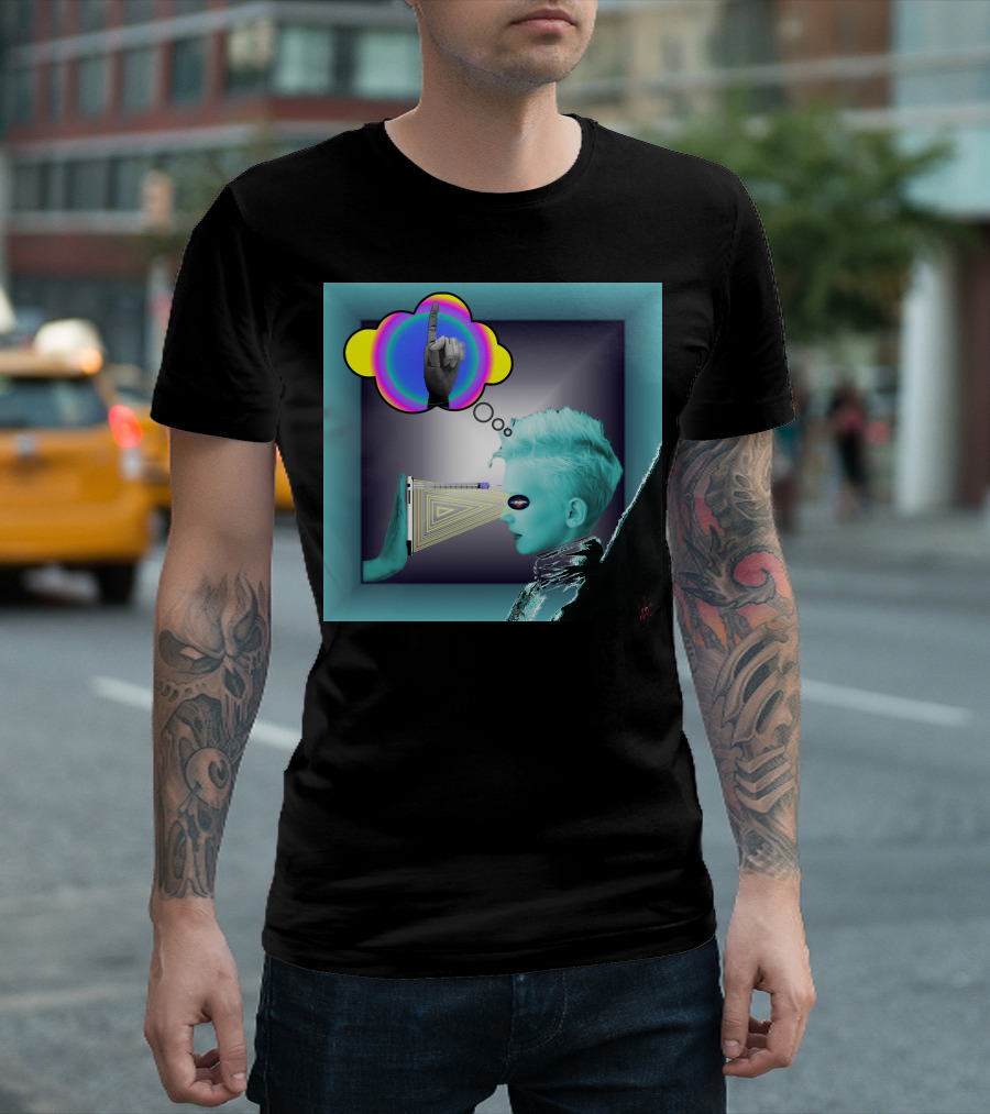 Push In Neon Finger Vision Cube T-Shirt