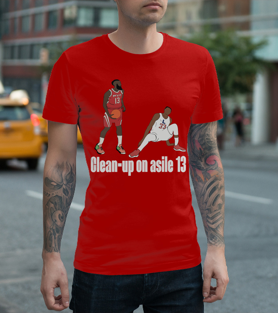 Clean-Up on Asile 13 MVP Number 13 Basketball Action Scene T-Shirt