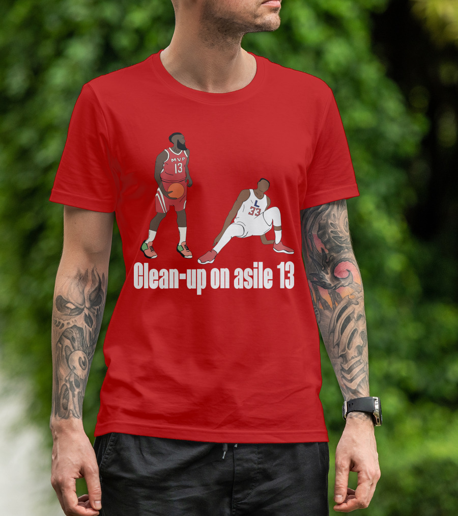 Clean-Up On Asile 13 MVP Number 13 Basketball Action Scene T-Shirt