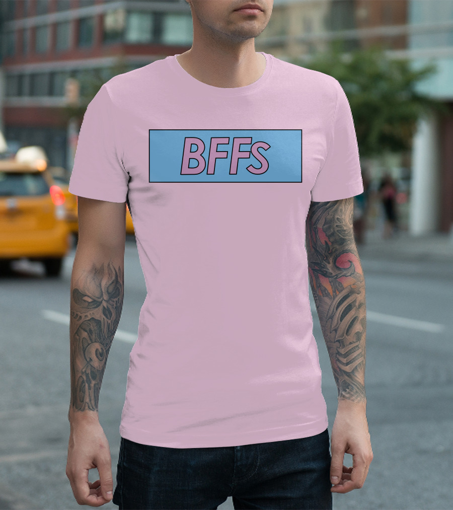 BFFs Podcast Merch Pink and Blue Block Text T-Shirt