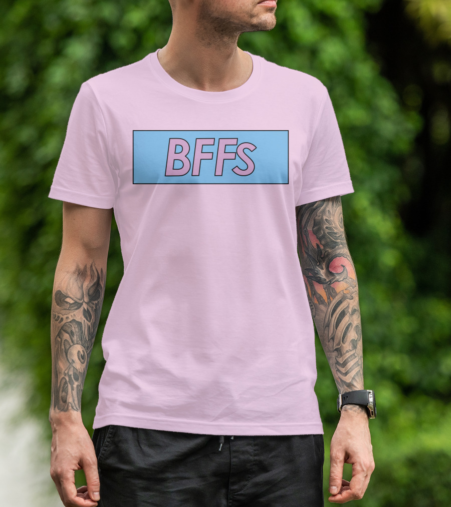 BFFs Podcast Merch Pink And Blue Block Text T-Shirt