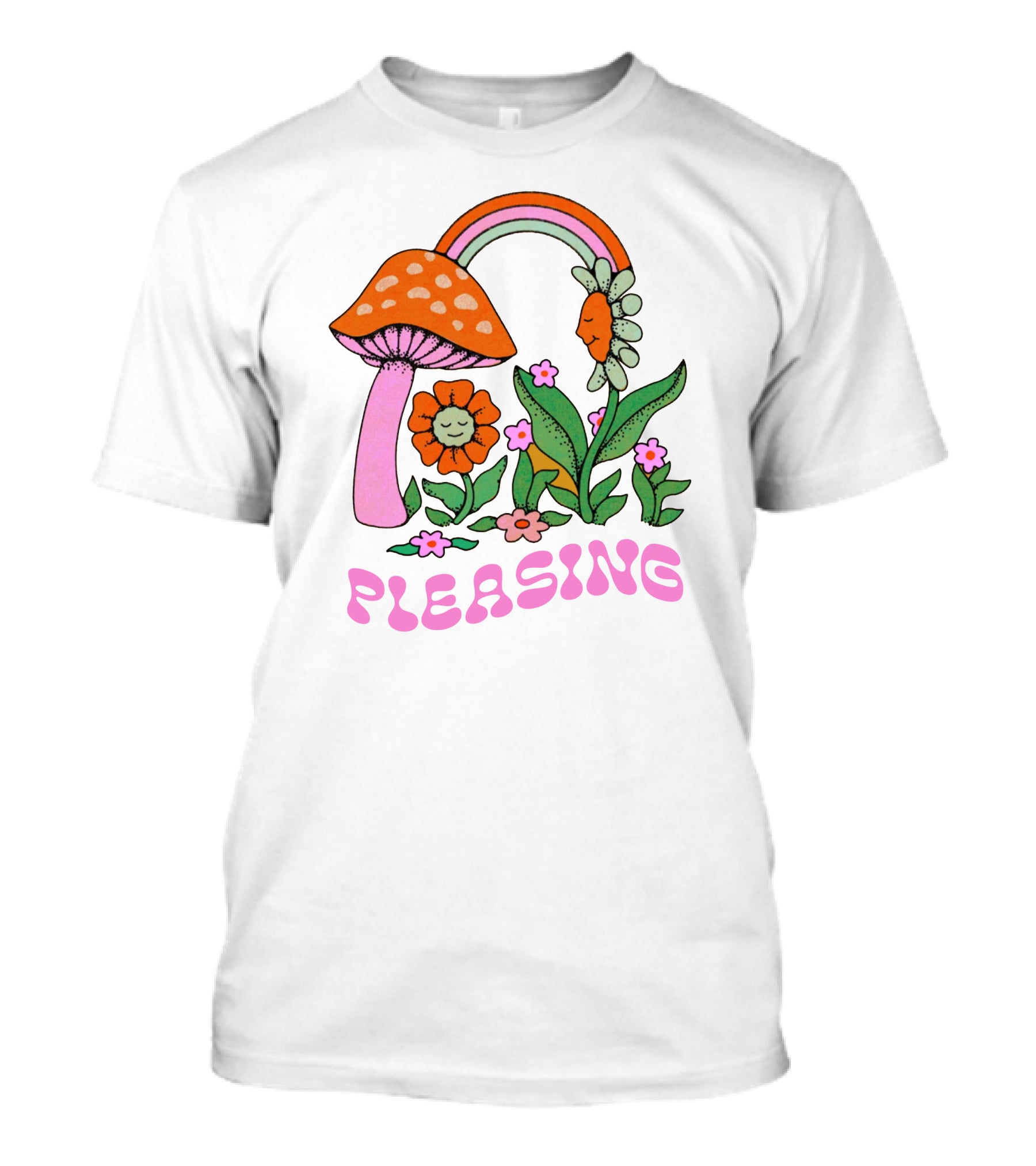 Pleasing Rainbow Mushroom And Floral T-Shirt