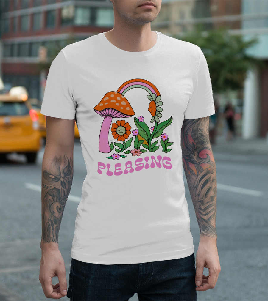 Pleasing Mushroom Flower Rainbow Happy Garden T-Shirt