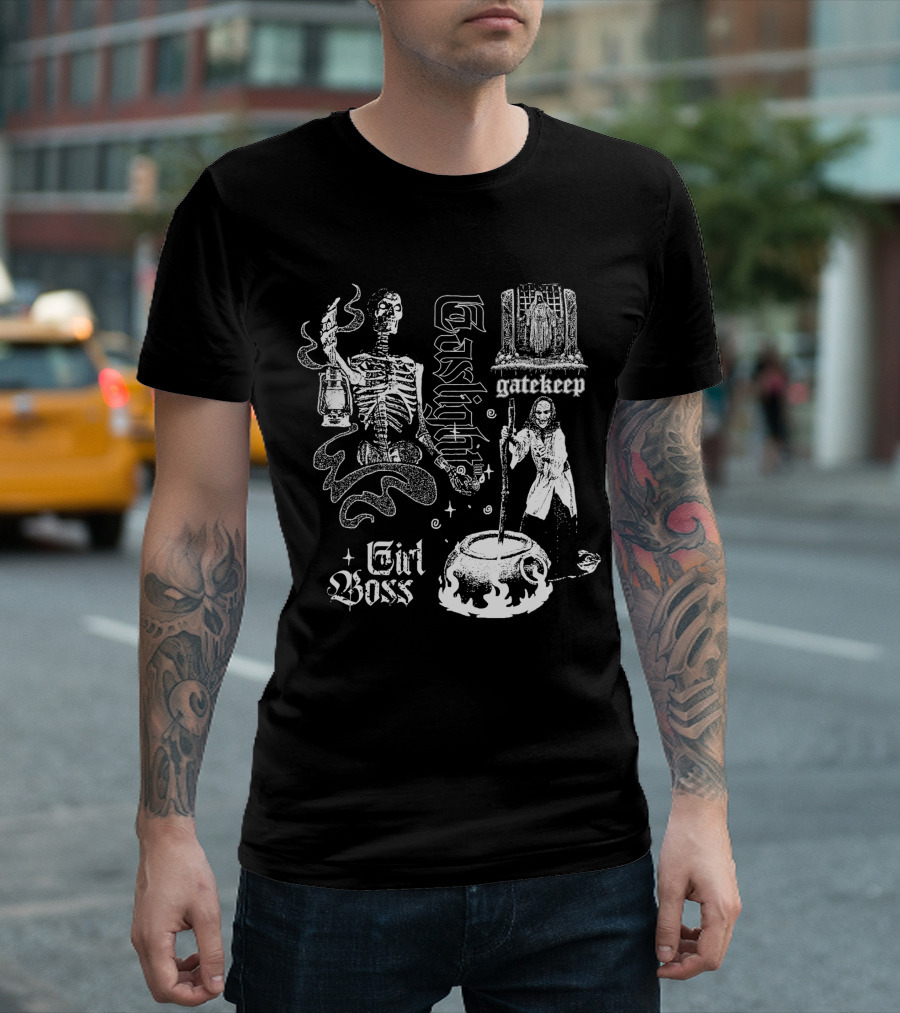 Gaslight Gatekeep Girl Boss Skeleton Witch Cauldron T-Shirt