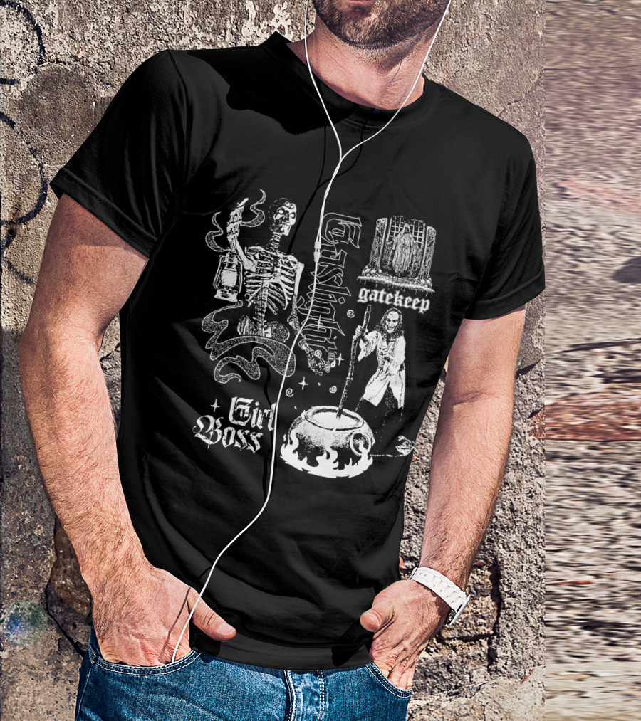 Gaslight Gatekeep Girl Boss Skeleton Witch Cauldron T-Shirt