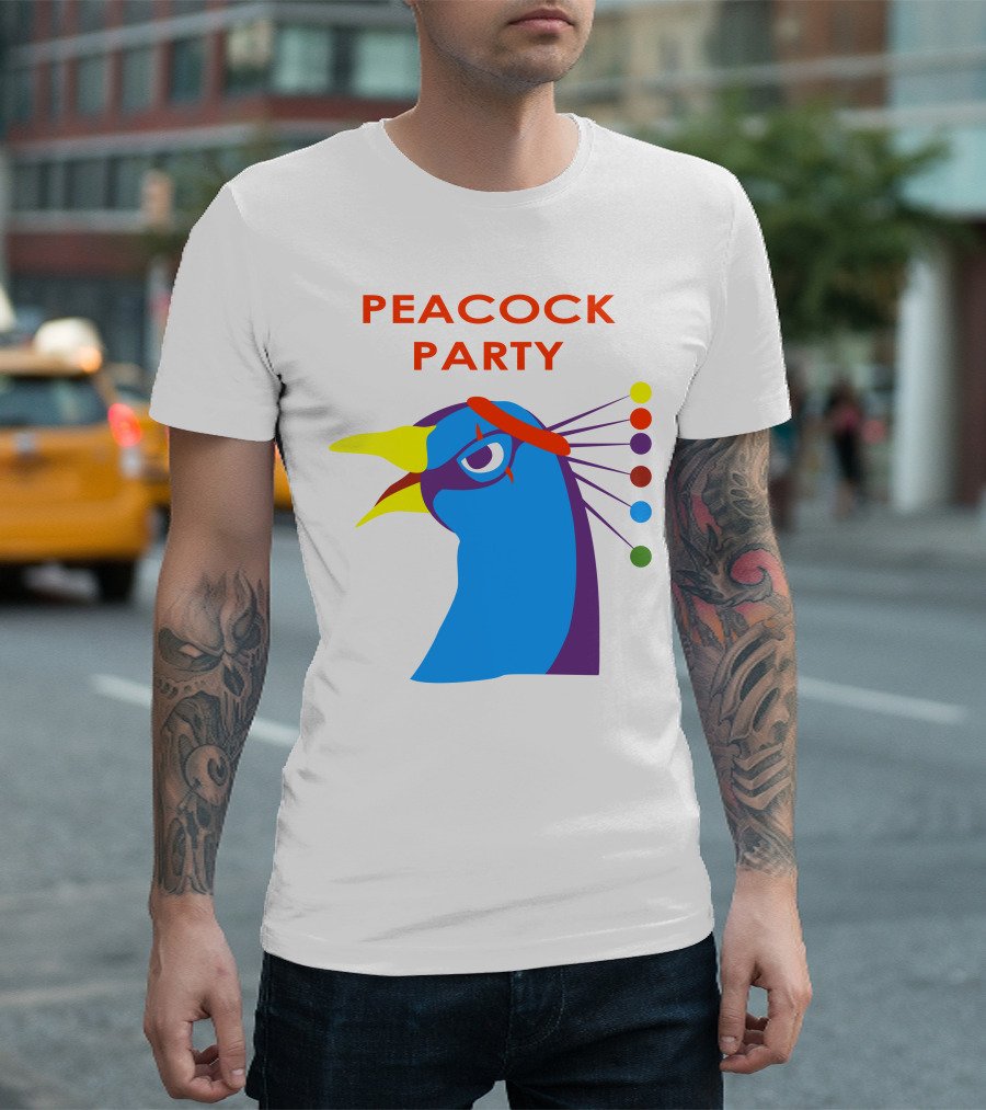 Peacock Party Auburn Blue Bird Colorful Head T-Shirt