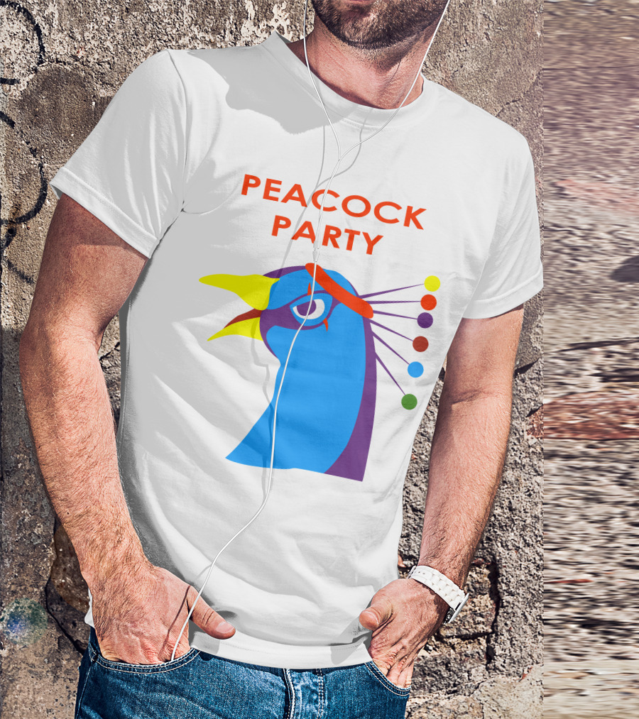 Peacock Party Auburn Blue Bird Colorful Head T-Shirt