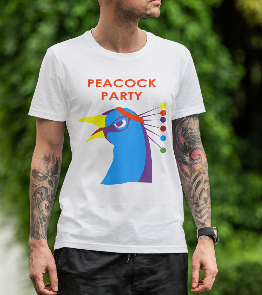 Peacock Party Auburn Blue Bird Colorful Head T-Shirt