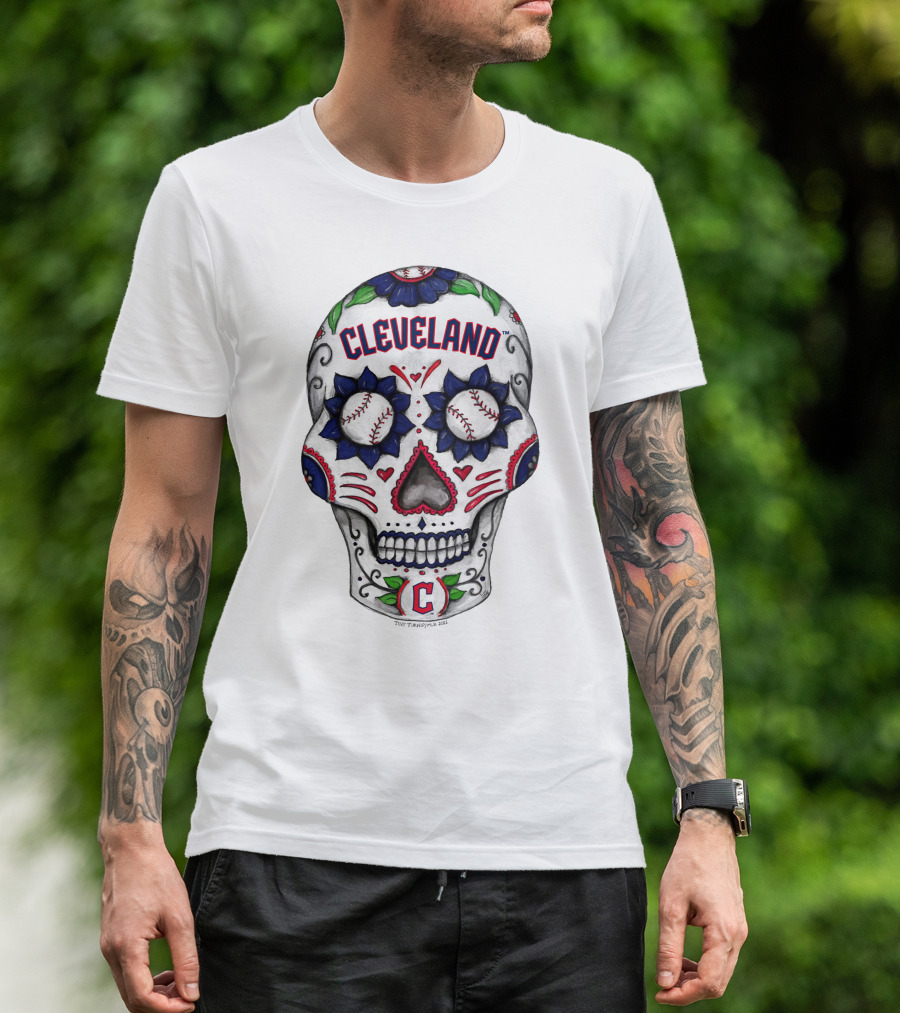 Cleveland Indians Tiny Turnip Toddler Sugar Skull Baseball T-Shirt