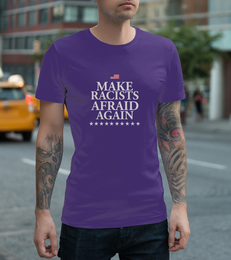 Lady on the Prairie USA Make Racists Afraid Again Dave American Flag Stars T-Shirt