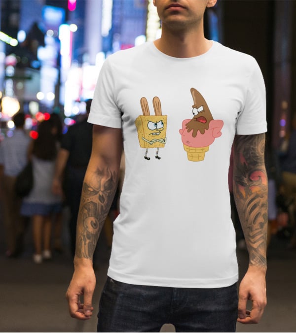 Bob Esponja Y Patricio Helado Enfrentamiento Láminas Artísticas T-Shirt