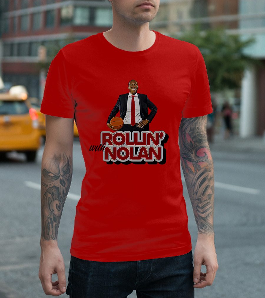 Rollin’ With Nolan Basketball Suit and Tie RedBackground T-Shirt