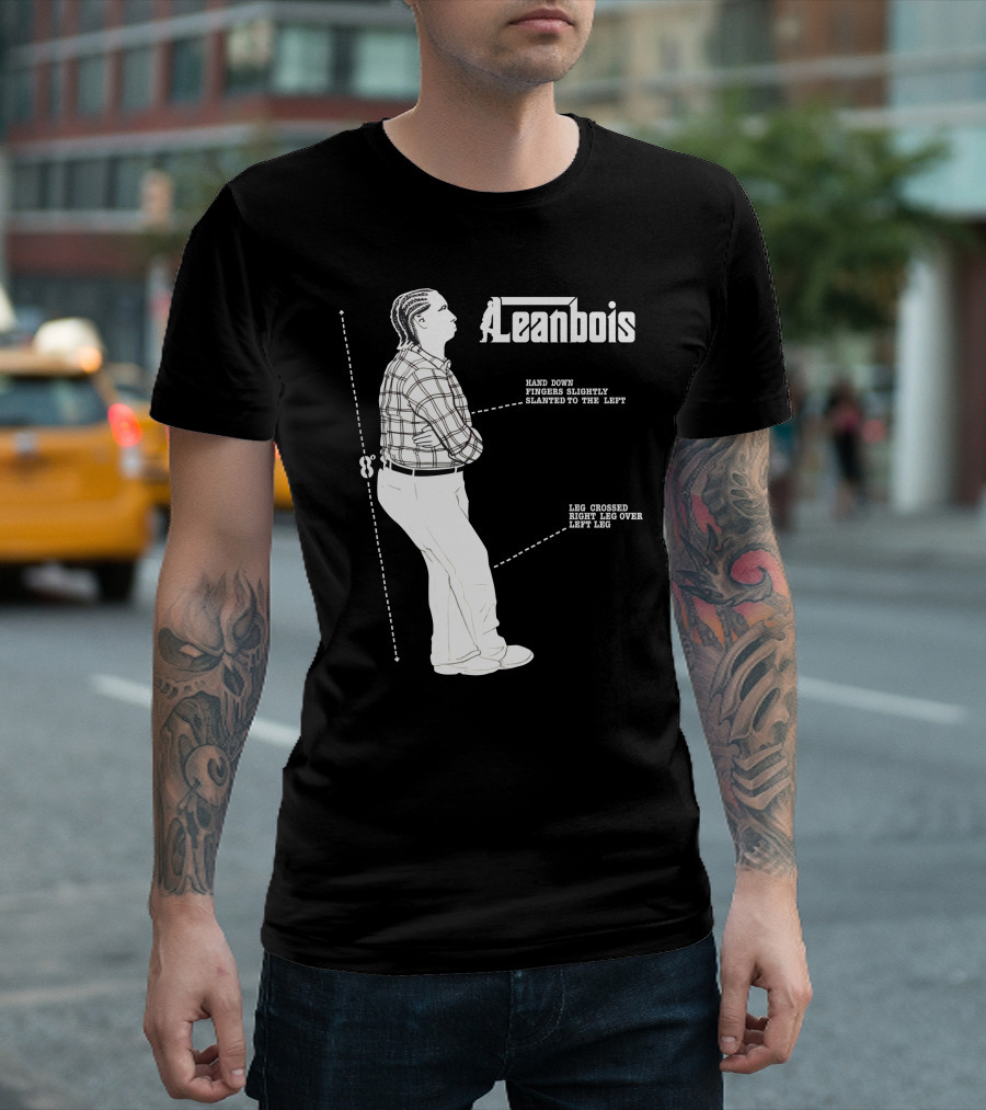 Leanbois Hand Down Fingers Slanted To The Left With Leg Crossed Right Over Left T-Shirt