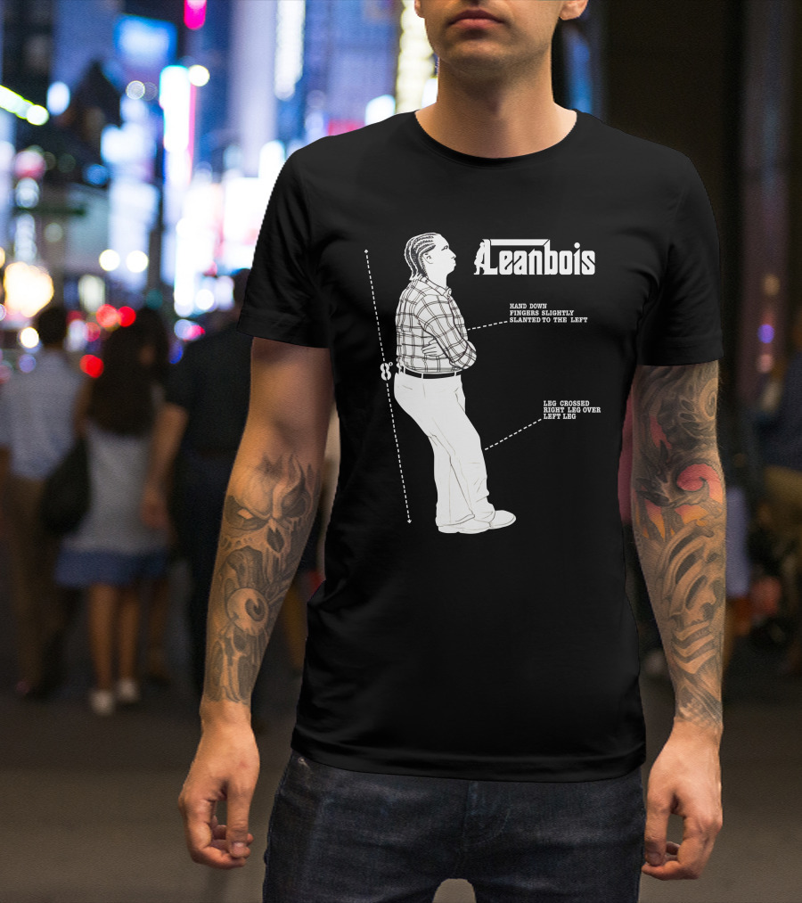 Leanbois Hand Down Fingers Slanted To The Left With Leg Crossed Right Over Left T-Shirt