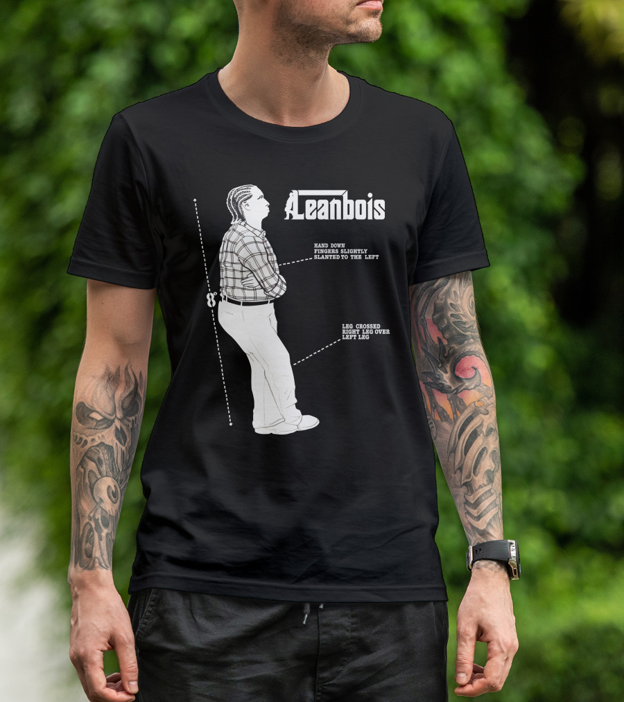 Leanbois Hand Down Fingers Slanted To The Left With Leg Crossed Right Over Left T-Shirt