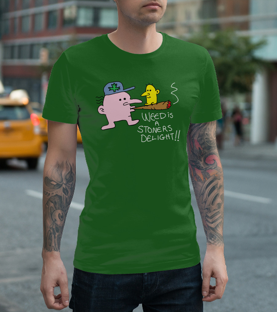 Weed Is A Stoners Delight Cartoon Characters Smoking Joint T-Shirt