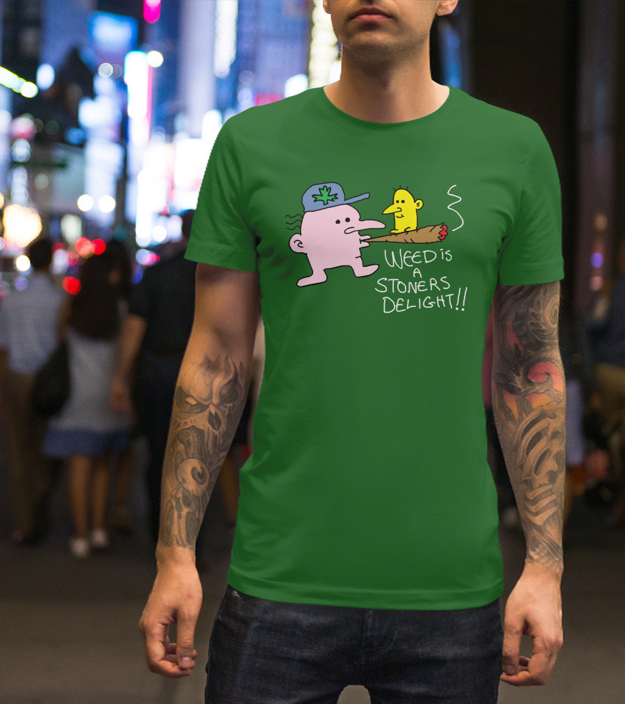 Weed Is A Stoners Delight Cartoon Characters Smoking Joint T-Shirt