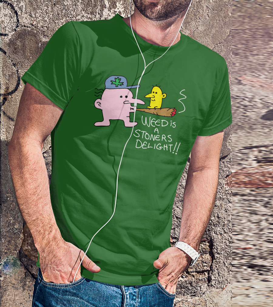 Weed Is A Stoners Delight Cartoon Characters Smoking Joint T-Shirt