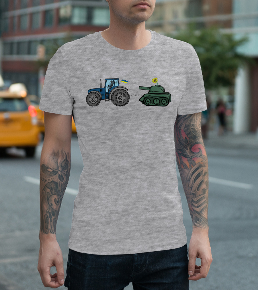 Ukrainian Tractor Pulls Russian Tank with Sunflower T-Shirt