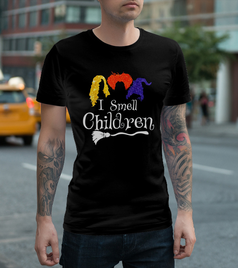 I Smell Children Witch Silhouette Hair Colors Broomstick T-Shirt