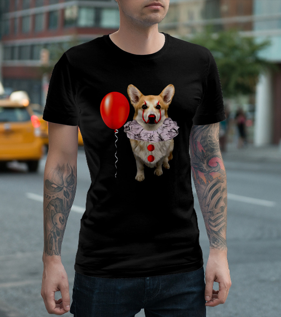 Red Balloon Corgi Scary Clown Funny Costume T-Shirt