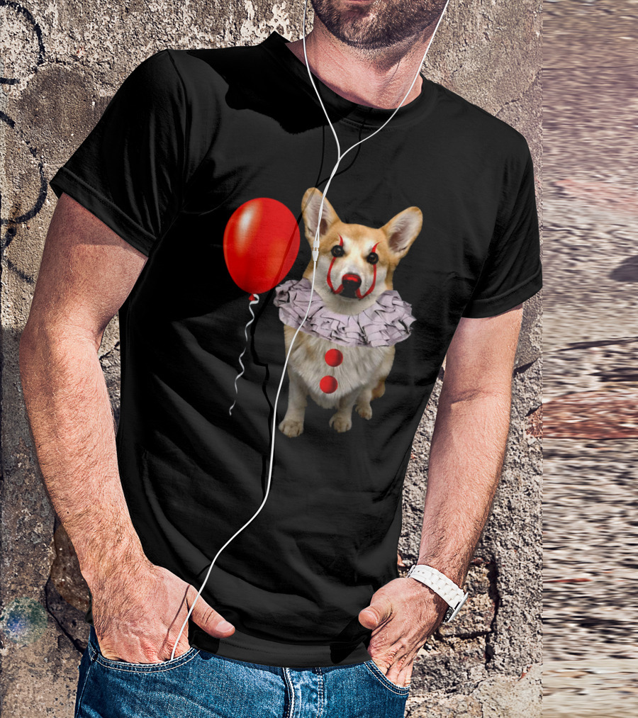 Red Balloon Corgi Scary Clown Funny Costume T-Shirt
