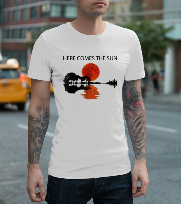 Here Comes The Sun Sunset Reflection Trees Silhouette Skyline Moon T-Shirt