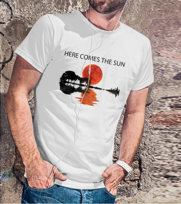 Here Comes The Sun Sunset Reflection Trees Silhouette Skyline Moon T-Shirt
