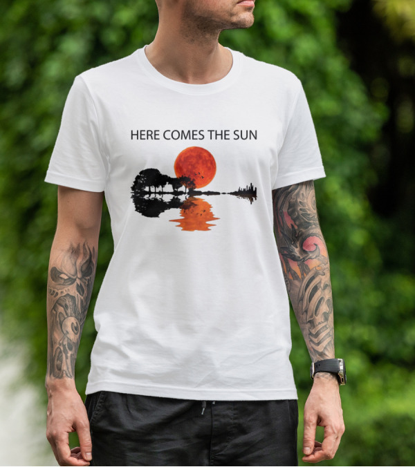 Here Comes The Sun Sunset Reflection Trees Silhouette Skyline Moon T-Shirt