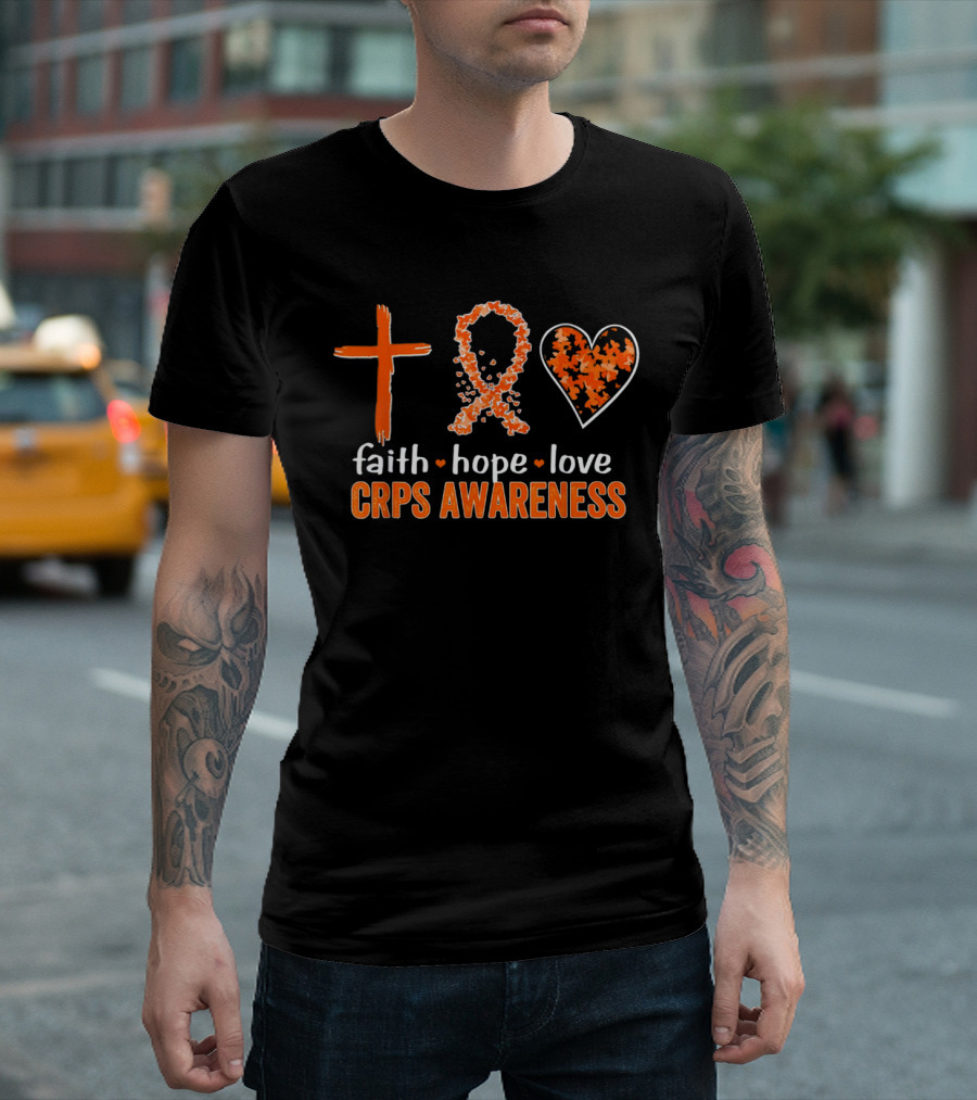 Faith Hope Love Cross Ribbon Heart CRPS Awareness T-Shirt