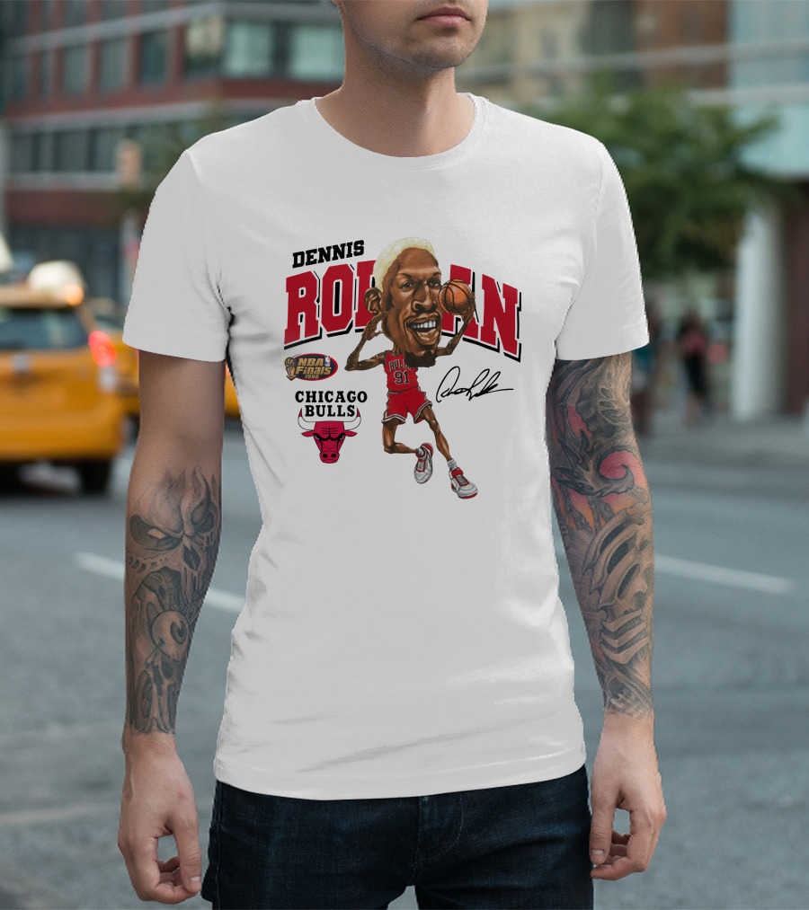 Dennis Rodman NBA Finals 1998 Chicago Bulls Caricature T-Shirt