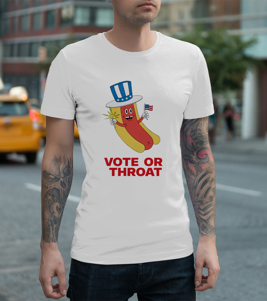 Vote Or Throat Uncle Sam Hotdog with American Flag T-Shirt
