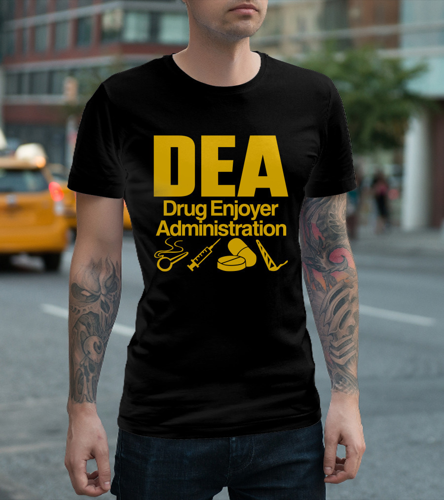 DEA Drug Enjoyer Administration Spoons Syringe Pills Razor Blade T-Shirt