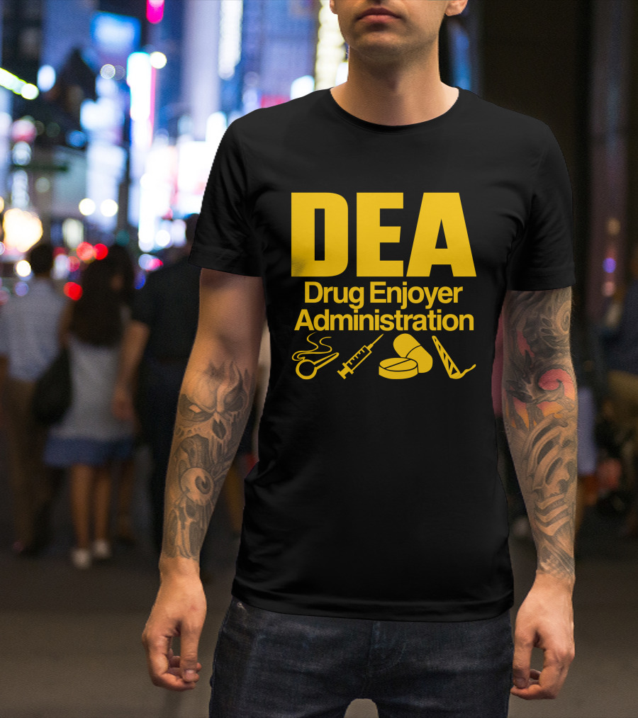 DEA Drug Enjoyer Administration Spoons Syringe Pills Razor Blade T-Shirt