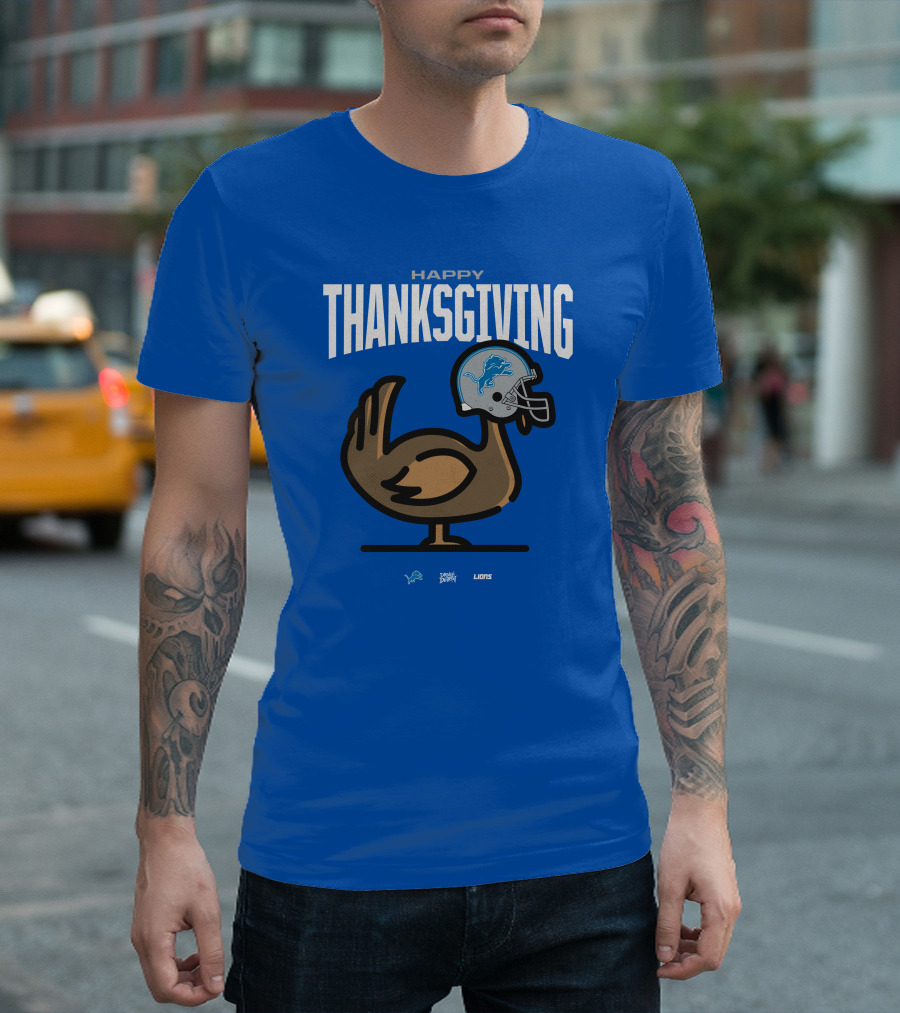 Detroit Lions Happy Thanksgiving Turkey Helmet Thanksgiving T-Shirt