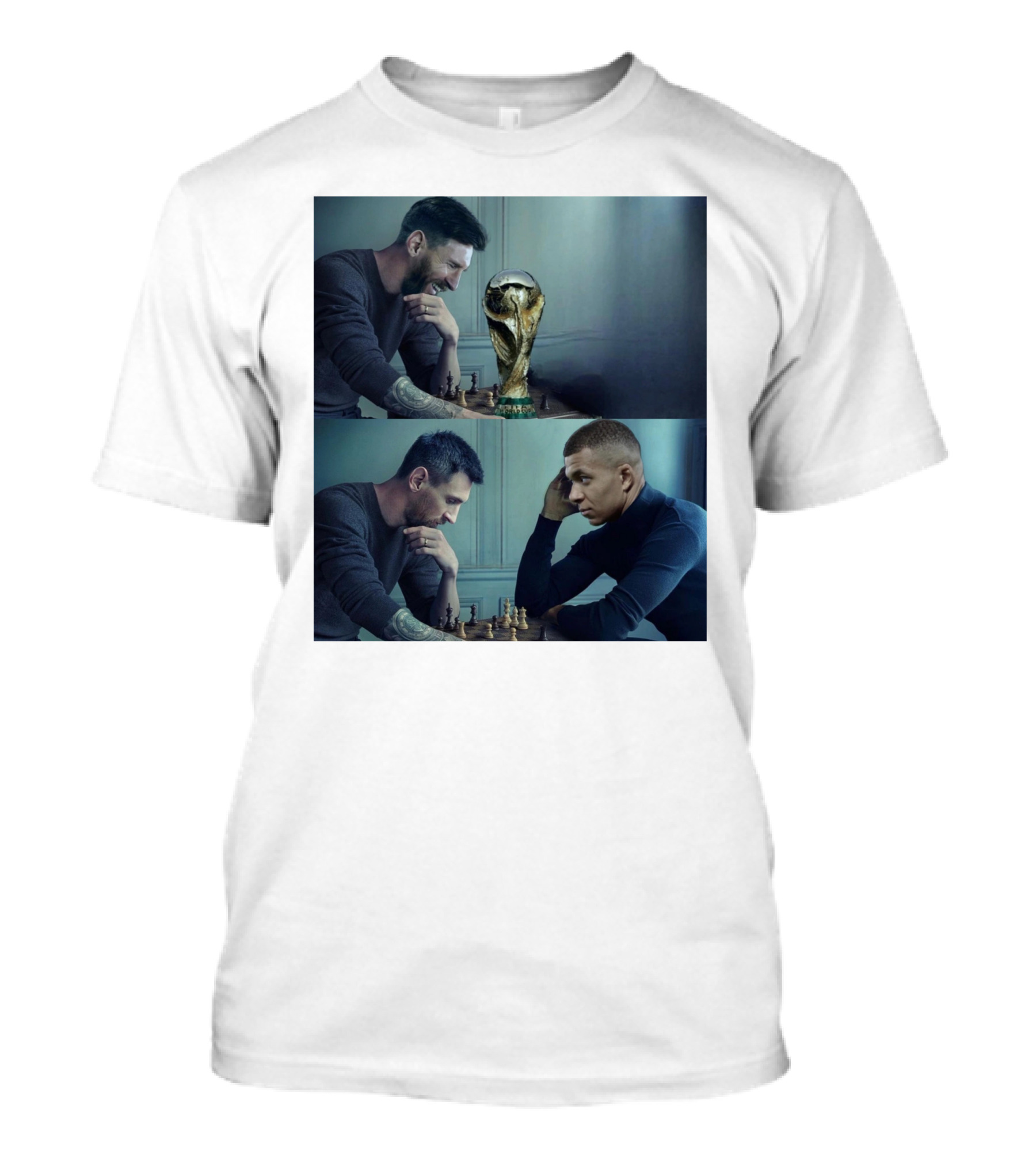 Lionel Messi And Kylian Mbappe Chess Match With FIFA World Cup Trophy T-Shirt