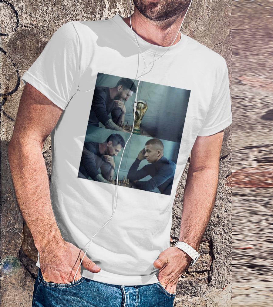 Lionel Messi And Kylian Mbappe Chess Match With FIFA World Cup Trophy T-Shirt