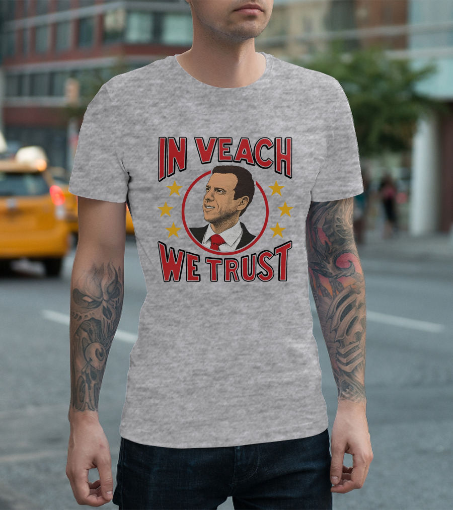 In Veach We Trust Red Tie Portrait with Yellow Stars T-Shirt