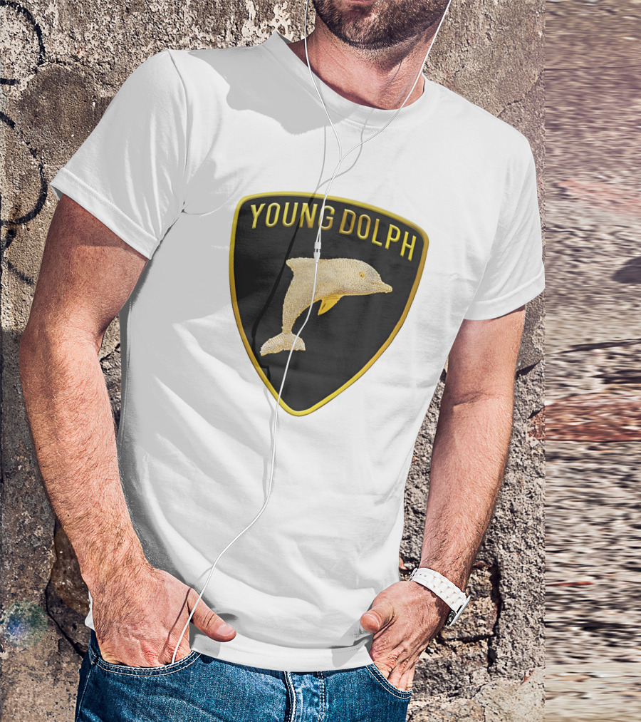 Young Dolph Rich Slave Emblem Gold Dolphin Badge T-Shirt