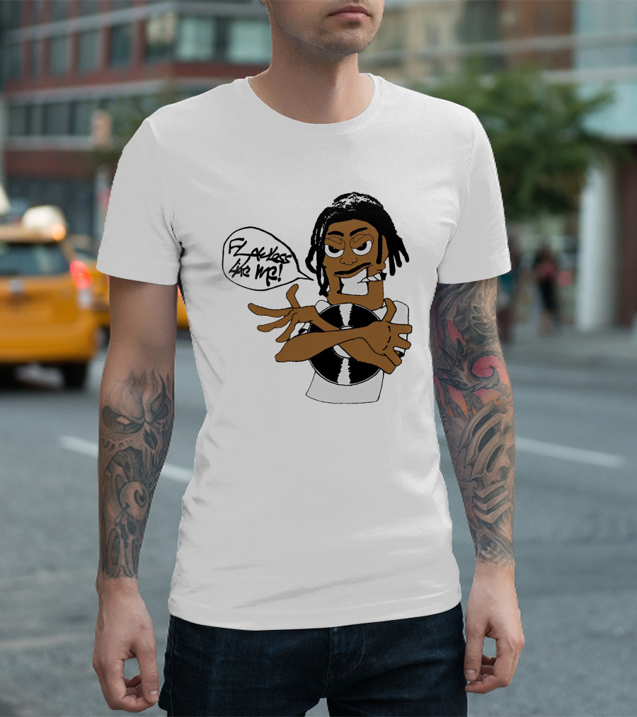 Flawless Like Me Vinyl Graphic Character with Crossed Arms and Vinyl Record T-Shirt