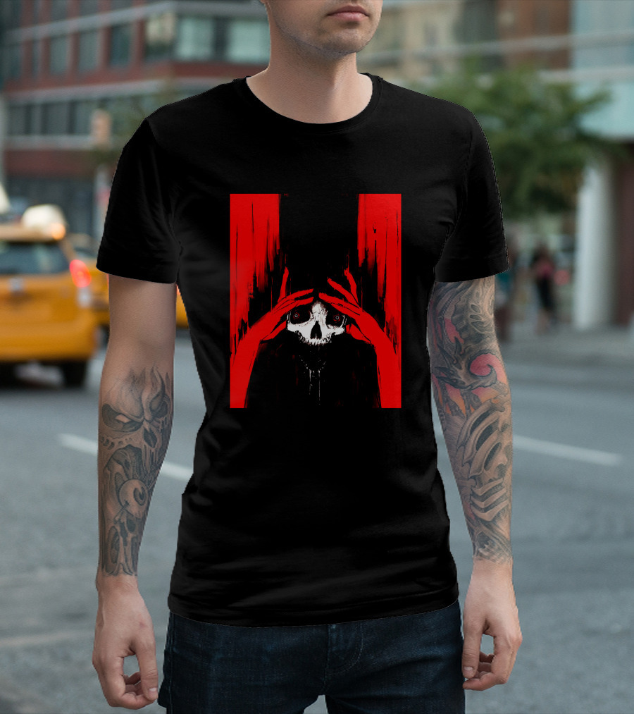 Pitch Canker Overwhelmed Skull In Red And Black T-Shirt