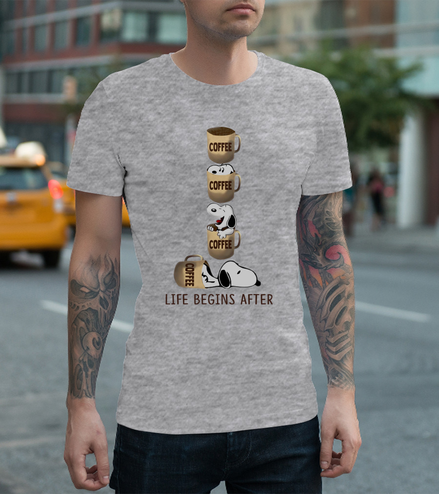Life Begins After Coffee Snoopy Peanuts Mugs T-Shirt
