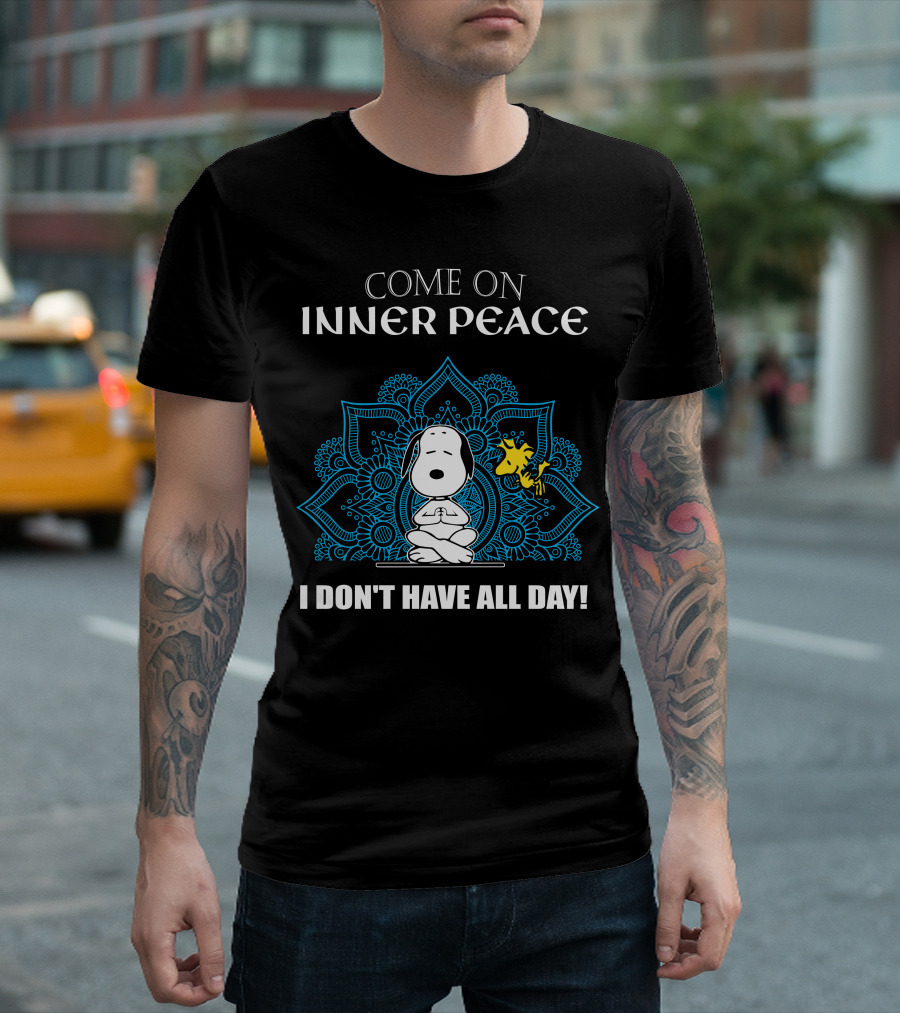 Come On Inner Peace I Don't Have All Day Snoopy and Woodstock Lotus Mandala T-Shirt